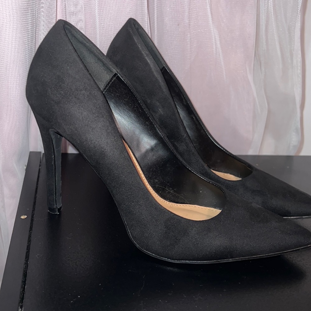 Black suede heels
